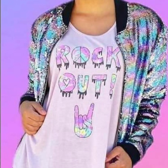 Pastel Rainbow Flip Sequin Bomber Jacket Coat - Picture 7 of 12